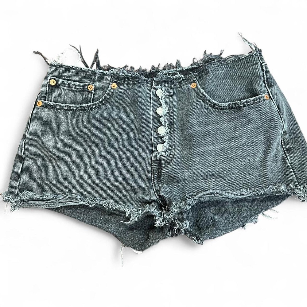 Levi's Black Distressed Button Fly Denim Shorts Waist 28 50th Anniversary 501